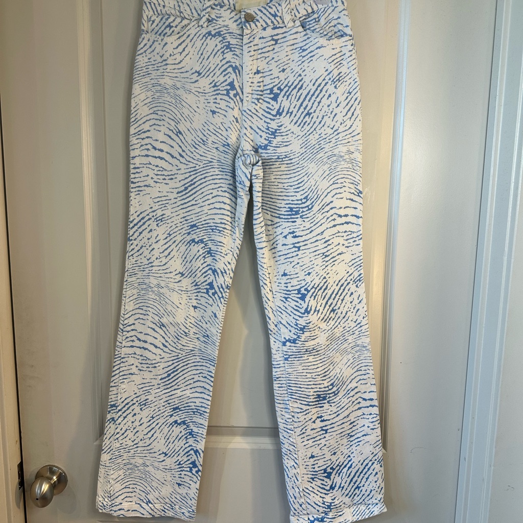 Paloma-Wool Huella High Waisted Organic Cotton Designer Blue & White Pants Small — image 8 of 8
